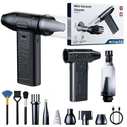 fourq Compressed Air Duster,Mini Vacuum Cleaner 2-in-1,4000 mAh,130,000 RPM Brushless Motor,8000Pa，120MPH/1.1LB Thrust Car Dryer Air Blower for Car Cleaning,Computer Cleaning