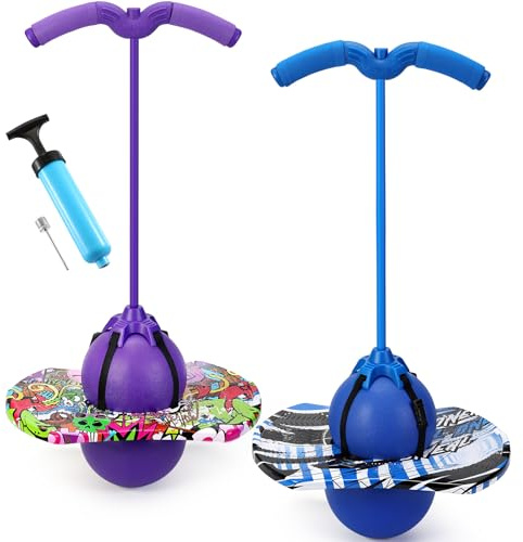 Layhit 2 Pcs Pogo Jumper with Handle for Kids Pump Pogo Ball Stick Jumper Balance Bounce Ball with Pump and Strong Grip for Adults Teen Indoor Outdoor(Purple and Blue,Fashionable)