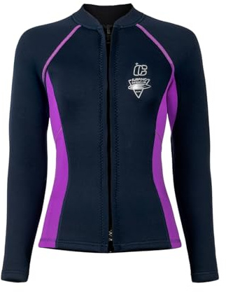 Yruioon Veste Néoprène Femme 3mm Thermique Manches Longues Veste De Plongée Rashguard avec Fermeture Éclair pour Nager Plonger Surfer Snorkeler Bleu foncé XL