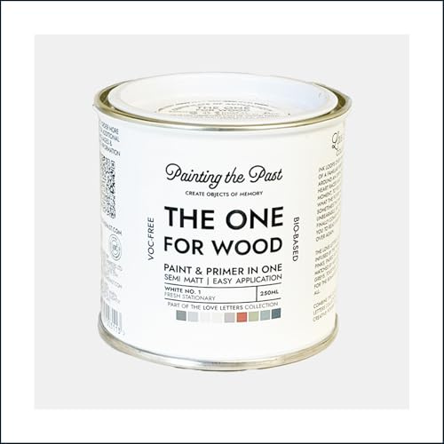 The One for Wood Paint & Primer 250ml White No. 1 Fresh Stationary | Semi Matt Finish, Bio-Based & VOC-Free Formula for Wooden Furniture & Surfaces | Durable & Easy Indoor Home Decorating