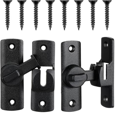2 pezzi serratura per porta scorrevole, 90/180° su entrambi i lati, piccola porta scorrevole, in acciaio inox, con viti, per camera da letto, cucina, giardino, porte esterne, colore: nero