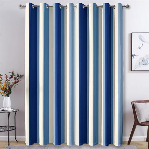 Striped Curtains for Bedroom, Navy Blue Nautical Stripe Blackout Curtains for Living Room, 54 Drop Eyelet Window Treatments Home Decor 46 X 54 Inch (W X L), 2 Panels X&-48