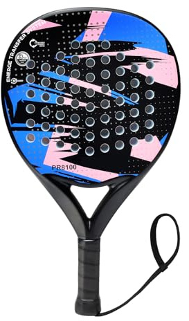 Racchetta da paddle leggera in fibra di carbonio con nucleo in EVA Memory Flex, forma rotonda, controllo bilanciato e potenza per principianti e giocatori avanzati (nero)