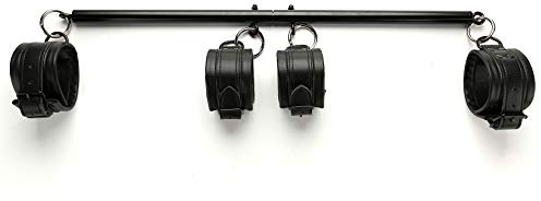 Heavy Duty Stainless Steel Expandable Black Spreader Bar with 4pcs PU Black Detachable Adjustable Straps,Workout Bar for Home Indoor Gym Training Kit