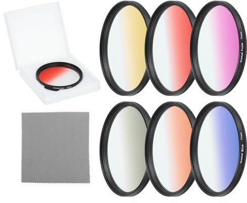 QUARKZMAN Kit Filtri Graduati 77mm, 6 Filtri Per Lenti Fotografiche Set Accessori Con Custodia E Panno Per Pulizia Lenti Per Fotocamera SLR, Arancione, Giallo, Blu, Viola, Rosso, Grigio