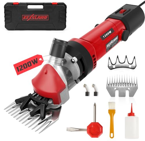 KEXSLARR 1200W High-Power Schafschermaschine, 6 Geschwindigkeiten, 3200 U/min, elektrische Schafschere mit 13-Zahn-Klinge, Set im Koffer, für Schafe, Alpakas, Ziegen (Rot)
