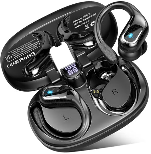 Rinsmola Bluetooth 5.4 Kopfhörer Sport, 75Std Kopfhörer Kabellos Bluetooth 4 HD ENC Mic, Bluetooth-Kopfhörer HiFi Immersive Sound, IPX8 Wasserdicht Ohrhörer für iOS Android, Dual LED Comfort Ohrhaken