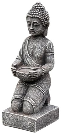8gartendekoparadies.de Buddha-Statue auf einem Podest, Steinfigur, H. 43 cm, 9 kg, aus Steinguss frostsicher für Außenbereicht (Mehrfarbig)