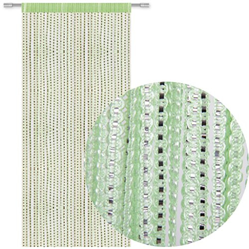 Bestlivings Fadengardine Türvorhang Fadenvorhang Metallikoptik mit Stangendurchzug, trendig schön in vielen erhältlich (90x200 cm/grün - mintgrün)
