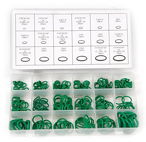 Yulakes 270PC Grüner Gummi O-Ring Sortiment Kit Gummi Dichtungsring für Isolierdichtung Unterlegscheibe Dichtungen Klimaanlage Auto Auto Fahrzeug Reparatur