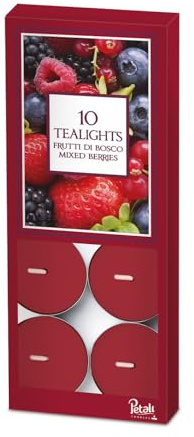 Petali Candles Candele Tealight Profumati e Colorati ai Frutti di Bosco-10 Pezzi-Durata Fino a 4 Ore di Combustione, Cera, Rosso, 10 pz