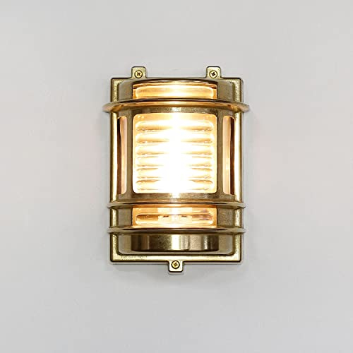 Licht-Erlebnisse Außenlampe Wand Messing Glas IP64 Garten Fassade H:22 cm E27 Rustikal Maritime Schiffslampe nostalgische Wandleuchte Außen GRACIA
