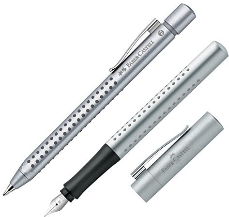 Faber-Castell 144111/140900 - Kugelschreiber und Füller GRIP 2011, Mine XB, Feder M, silber