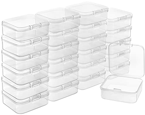 BELLE VOUS Small Plastic Containers with Lids (24 Pack) - Clear Plastic Storage Boxes with Hinged Lids - Bead Storage Box for Pills, Beads, Jewellery & Craft Items