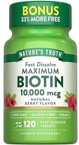 Nature's Truth Biotin 10000mcg | 120 Fast Dissolve Tablets | Maximum Strength | Natural Berry Flavor | Vegan, Non-GMO & Gluten Free Supplement