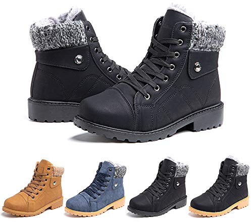 Winterschuhe Damen Gefüttert Boots Stiefeletten Stiefel Winter Schneestiefel PU Leder Frauen Warm Bequeme Stiefelette Schwarz Braun Navy Gr 36-43 EU Schwarz-2 Gr 40