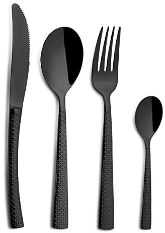 Comas Besteckset Hidraulic Black 24-tlg., Tafelbesteck, Edelstahl, PVD-Beschichtung, Spiegelfinish, Schwarz, 7211