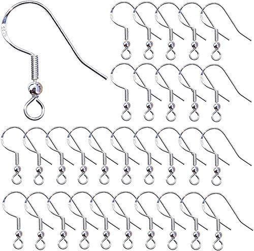 100 st silver örhängeskrokar 925 sterling silver örontrådar fiskkrok örhänge med fjäderboll för gör-det-själv smycken anpassa tillverkning (silver)