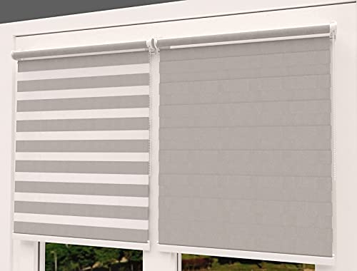TROYAHOME® Doppelrollo Klemmfix Ohne Bohren Duo Rollo Fenster Rollo Easyfix (Grau, 95 x 150 cm (Stoffbreite 92 cm)