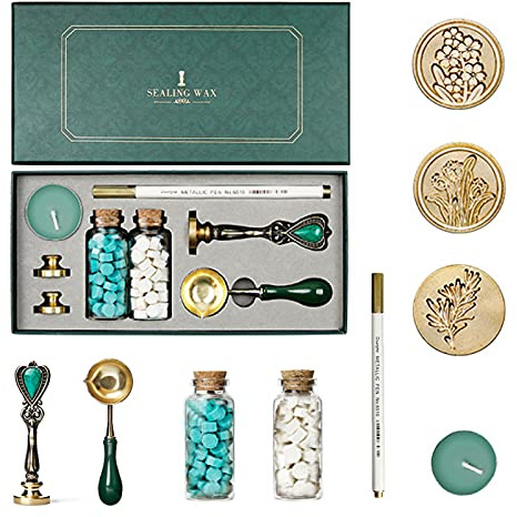 Wachsstempel Set, Retro Wachssiegel Stempel Europäische Retro Wachssiegel Set mit 1 Schmelzlöffel, 3 Personalisiert Stempel, für Einladungskarten, Hochzeit Umschlag Briefkopf Weihnachts Geschenk#7