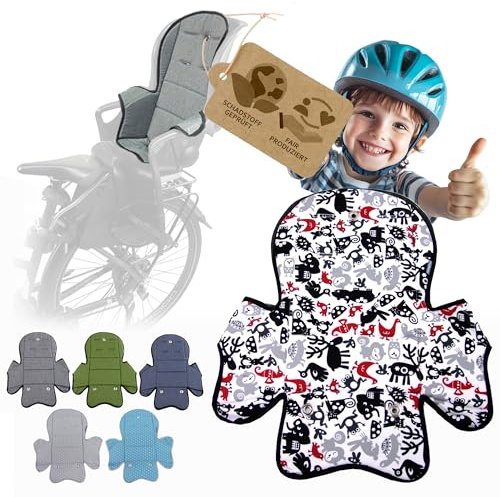 Ersatzbezug kompatibel mit Römer Kinderfahrradsitz – Weiches Ersatzpolster für Fahrradsitz Kinder – Sitzbezug, waschbar bei 30°C – Komfort Polster für Kinder Fahrradsitz MOD 5 (schwarz rot Tiere)