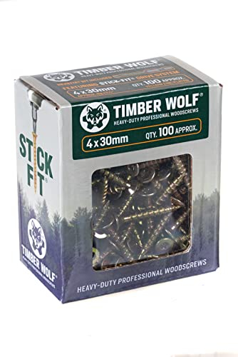 Timber TW40030 Wolf Woodscrews - 4.0 x 30mm - Box of 100, Zinc & Yellow (Gold)