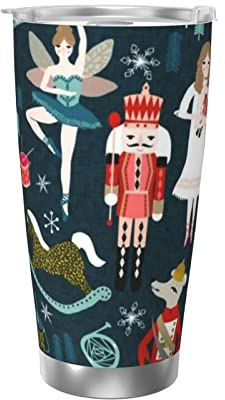 Aseelo Tasse à café de voyage en acier inoxydable avec couvercle imprimé Casse-noisette et danse de Noël pour femme 591 ml