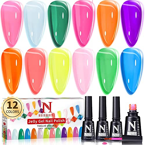 Jelly Crystal UV Nagellack Set - Nude, Rosa, Mint, Blau, Karamell, Grün, Transparent, Natürlich, Klassisch, Neon - 12 Stück DIY Nägel Starter Kit