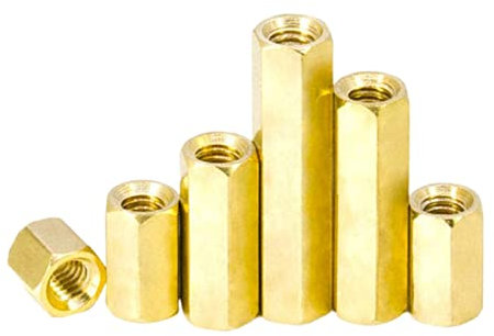 1pz M6 Colonna di rame a doppio passaggio perno di collegamento al dado del foro - Ottone, lunghezza 8mm-100mm