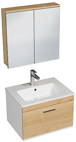SANIVERRE RUBITE Meuble Salle de Bain Simple Vasque 1 Tiroir Chêne Largeur 60 cm avec Miroir Armoire
