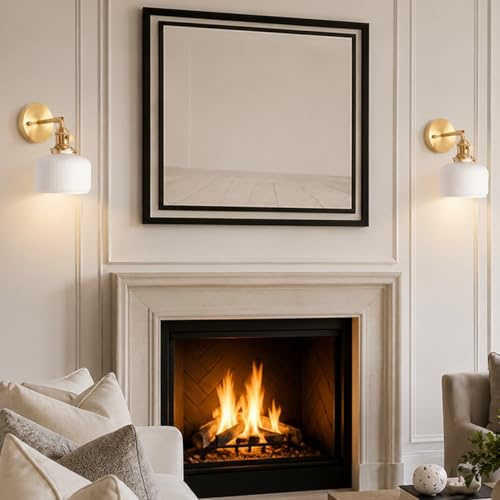 FROIDEXG Applique Moderne in Ottone Spazzolato, Illuminazione da Parete in Gesso Bianco, Applique in Ceramica Regolabile con Interruttore E27, Lampada da Parete per corridoio Interno, per Soggiorno