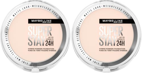 Maybelline New York 2-in-1 Puder Make-Up, Wasserfest und mattierend mit hoher Deckkraft, Super Stay Hybrid Powder Foundation, Nr .03, 1 Stück (Packung mit 2)