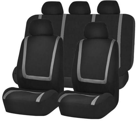 Leenax Enterprises 9 Stück 5-Sitzer Auto Polyester Sitzbezüge Sets, Für Dacia Duster 2018-2023 Wasserdicht Atmungsaktiv rutschfest Schonbezug Satz Zubehör,E/Grey