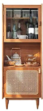 MOOWI Weinschrank Schmaler Weinschrank, Kleiner Weinschrank aus Rattan, integrierter Weinbarschrank aus Holz, Doppeltür-Wandspind, Weinlagerschrank for zu Hause Barschrank (Color : A)