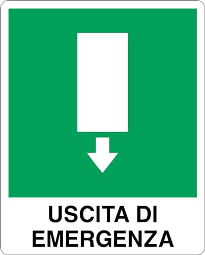 GLOBAL CARTELLO SEGNALETICO - USCITA DI EMERGENZA BASSO - Adesivo Resistente, Pannello in Forex, Pannello In Alluminio (20x31 cm, Alluminio)