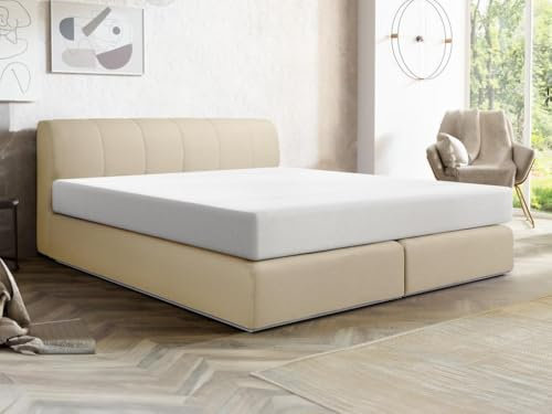 Vente-unique - Ensemble Complet boxspring tête de lit + sommier avec LEDs + Matelas - 160 x 200 cm - Tissu - Beige - OTARU de YSMÉE