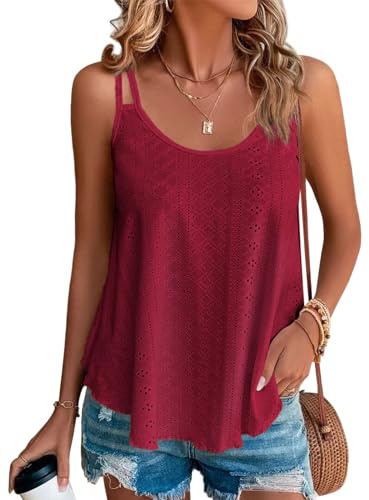 Tanktopp damer sommar topp sexig ärmlös t-shirt ny spaghetti cami toppar sommarmode skjorta rund hals blusar basic toppar, röd, XXL