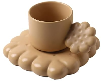esmen Teetasse 1 Set süßes Keks-Kaffeetassen-Set aus Keramik, Vintage-Geschenke, Kaffeetasse mit Keks-förmigem Tablett, geeignet für Weihnachtsgeschenke Kaffeetasse