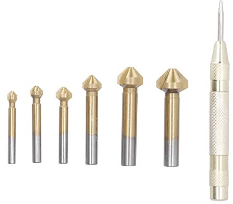 ANKROYU 7-teiliger Senker-Bohrer, Hochgeschwindigkeitsstahl-Senkbohrer-Set, Senker-Körner-Werkzeug, 90-Grad-Körner-Werkzeug-Set für Holzöffnungen