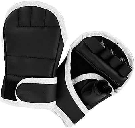 BCOATH Halbfinger Trainingsboxhandschuhe aus Pu Leder und Oxford Stoff in Schwarz rutschfest und Tragbar für Taekwondo und Mixed Martial Arts Boxausrüstung