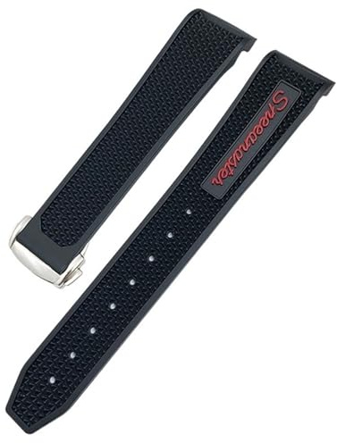 XMKT Weiches Gummi-Silikon-Armband, 19 mm, 21 mm, 20 mm, passend für Omega Speedmaster 326 Uhrenarmband, Seamaster 300, schwarzes Sportarmband(Red silver,20mm)