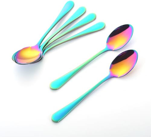 tiokin Teaspoons Set of 6,Mini Coffee Spoon,4.7 Inches Stainless Steel Small Tea Spoons Dessert Spoons Set for Coffee, Dessert, Tea, Appetizer, Dishwasher Safe(Rainbow)
