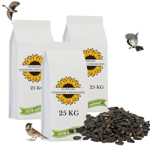 Schwarze Sonnenblumenkerne 75 kg Wildvogelfutter ganzjähriges Futter Vogelfutter Jungtiere geeignet Winterfutter 75kg Ernte 2024 3X 25kg