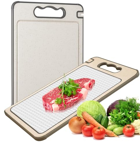 Schneidebrett, 4in1 Groß Edelstahl Schneidebretter für Küche, Weizenstroh Doppelseitig küchenbrett mit Saftrille Und Schärfkante, für Fleisch und Gemüse spülmaschinenfest (37 x 25cm)