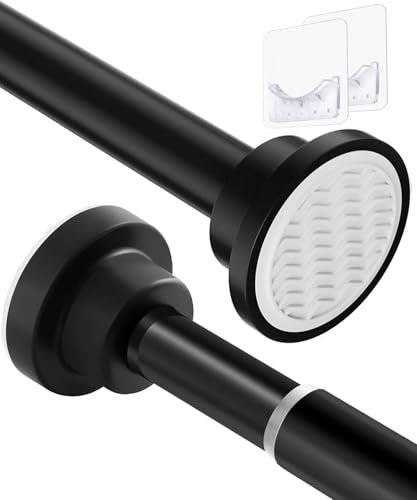 Bingobang Stainless Steel Extendable Shower Curtain Rod Tension Pole, Net Voile Shower Curtains Rail, Adjustable No-drilling Telescopic Rods Extendable for Bathroom (70-163CM, Black)
