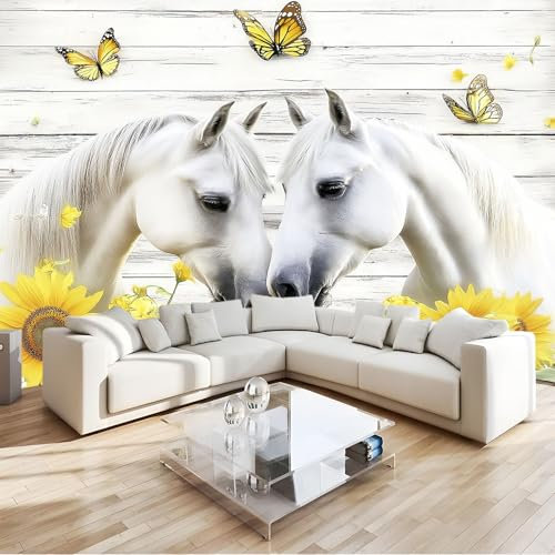 Fototapete Tierisches weißes Pferd Tapete Fototapeten Vlies Tapeten 200x140 cm Vliestapete Wandtapete Moderne Wand Schlafzimmer Wohnzimmer Wand tapete
