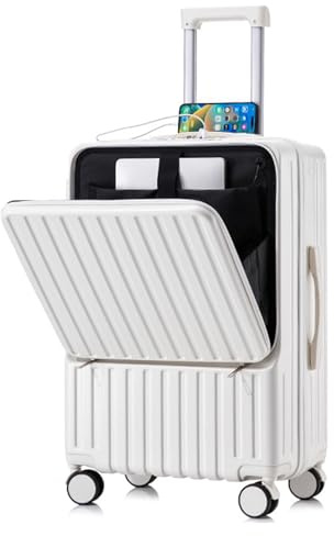 Simcat Valise de cabine avec poche avant, bagage léger approuvé par les compagnies aériennes avec porte-gobelet, port USB/Type-C, serrure TSA, roues silencieuses, blanc, 20 inch Cabin