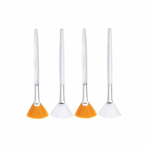 4 Pcs Face Mask Brush Soft Facial Fan Brush Acid Applicator Brushs for Creams Mud Masks White and Yellow