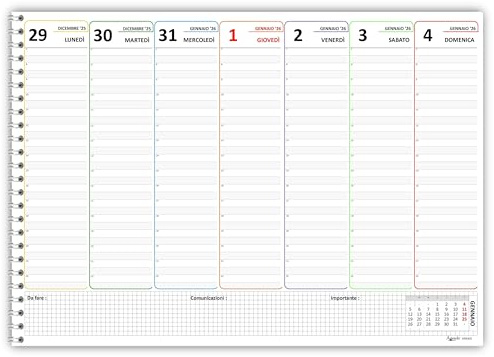 Agendepoint.it - Planning settimanale A3 COLORS spiralato 30x42cm DATATO orario 55fogli - 2026