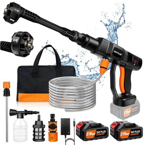 Cordless Pressure Washer 6000mAh Car Wash Machine, 21V 60 Bar/870 PSI Portable High Pressure Water Gun, Car Wash Spray Gun with Foam Generator and Accessories, Water Gun Cleaner Car Washing Machine